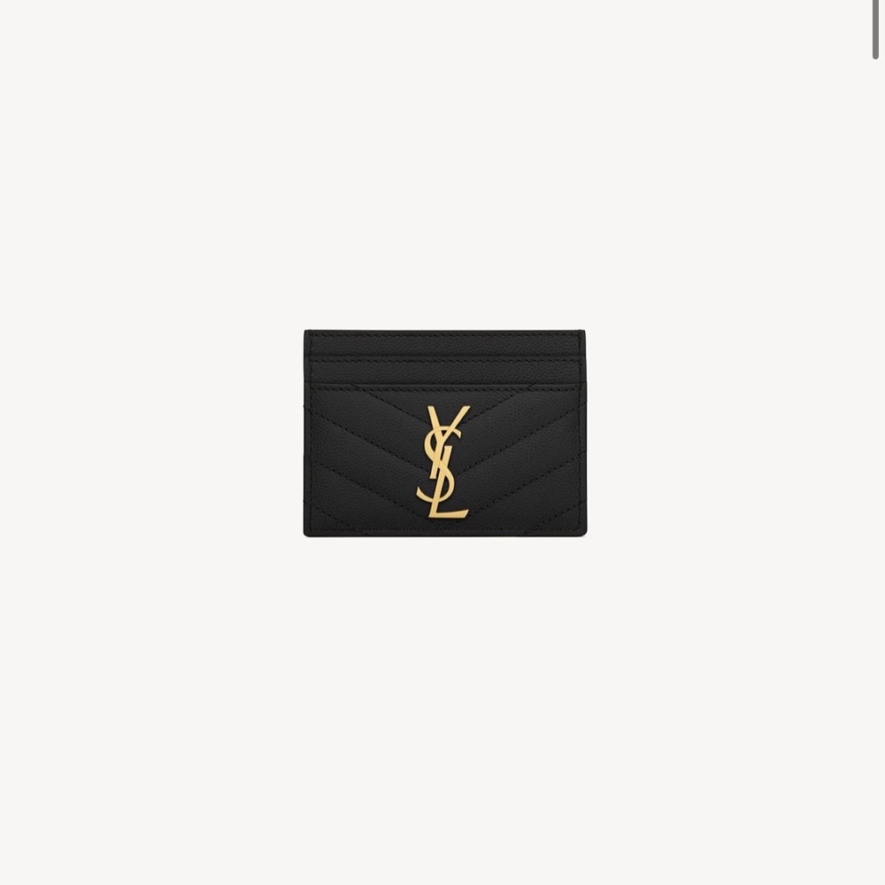 Saint Laurent Black Quilted Card Case with Gold YSL Emblem